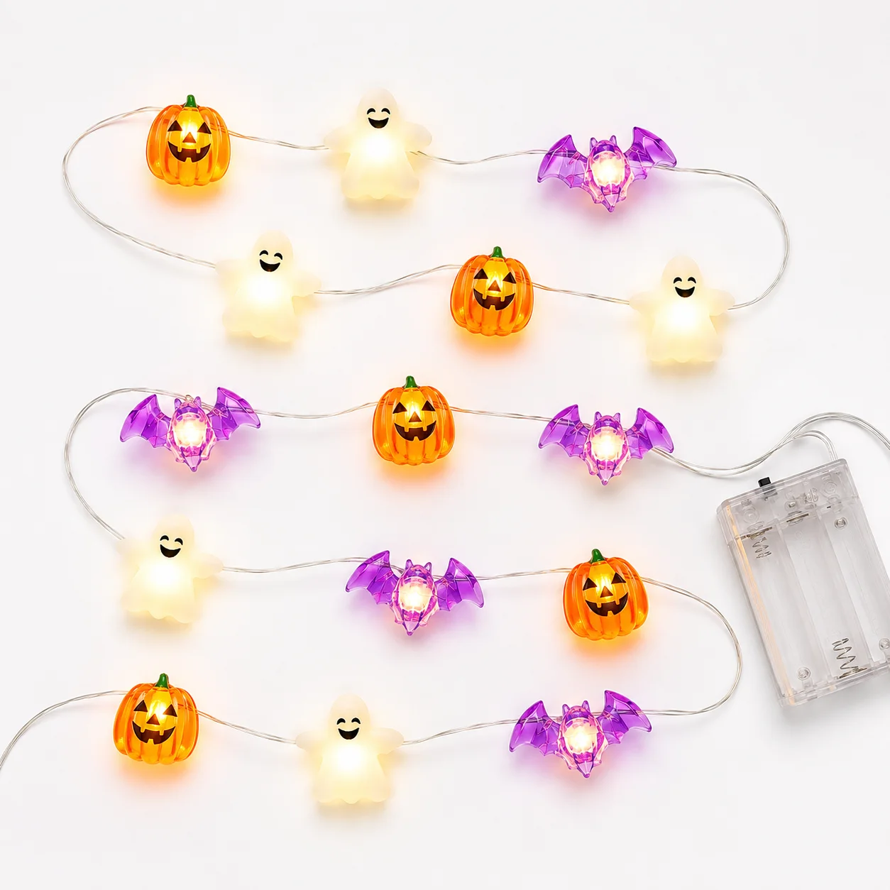 1 Stück 20/30 LED Halloween Kürbis Geist Fledermaus Lichterkette Batteriebetrieben Gruselige Feenlichter für Heimdekoration, Indoor-Party, Festivaldekoration – Detail 9