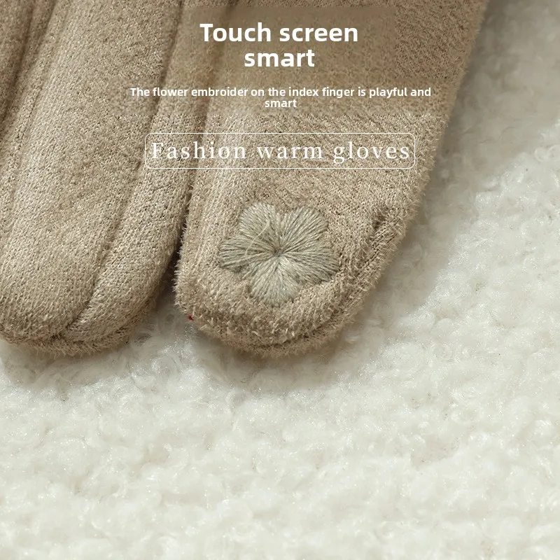 Luvas xinji de lã de pelúcia quente à prova de frio camurça velo inverno à prova de vento temperamento ciclismo condução à prova de vento luvas de cinco dedos