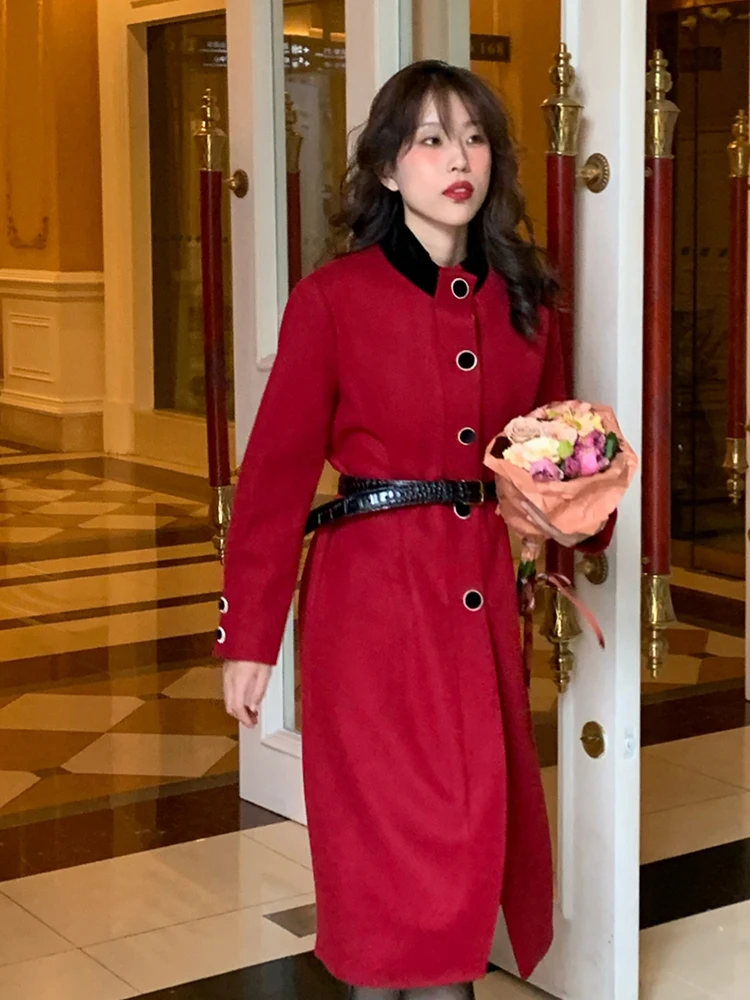 

Vintage Retro Sle Long Straight Cut Coat Hong Kong Sle Vintage Clothing Long Sves Button up Doll Collar Commute Design