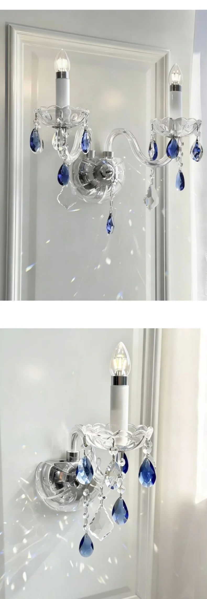 European Blue Pink Green Crystal Wall Lamp French Romantic