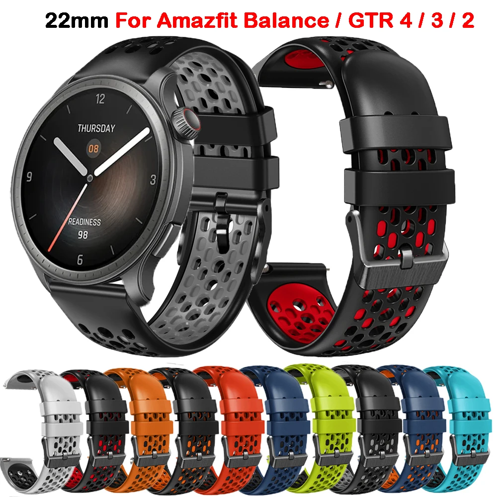 22mm Band for Amazfit Balance Strap Smart Watch Silicone Soft Breathable Sports Bracelet For Amazfit GTR 3 Pro/4/2/2e/47mm Strap