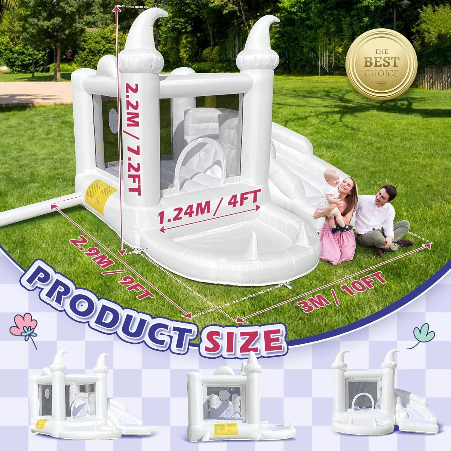 White Bounce House with Blower Kids Ball Pool Family Backyard Bouncy Castle Suitable for Birthady Events Parties Customization