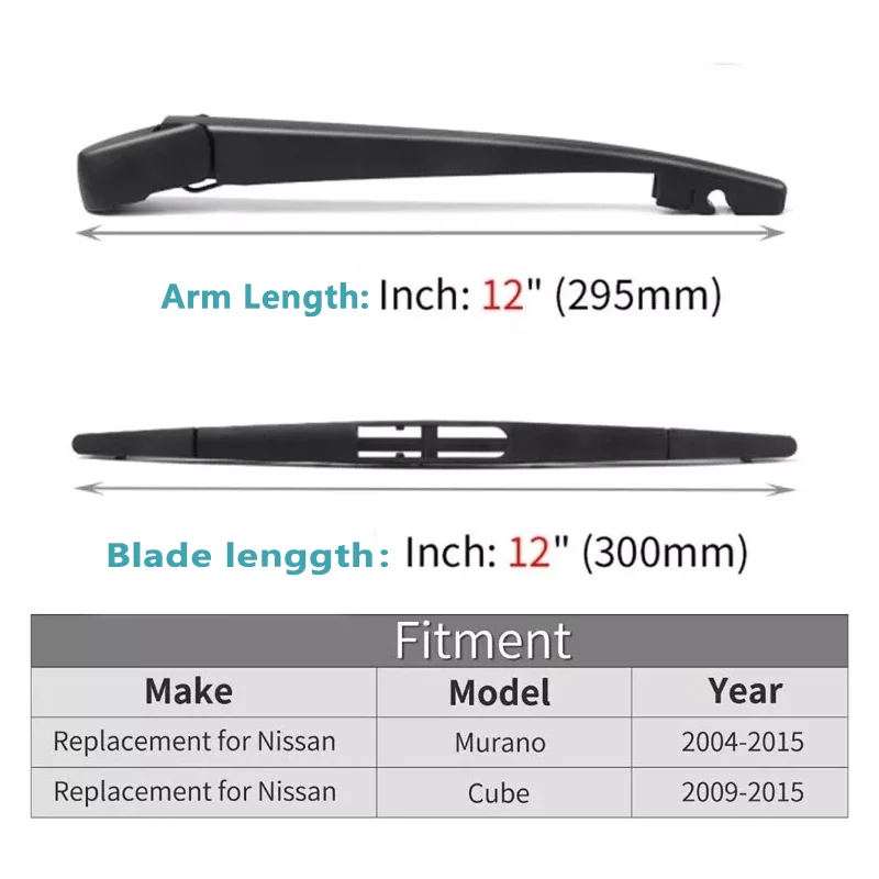 1 Set Black Rear Window Wiper Arm & Wiper Blade for 2009-2014 Nissan Cube Hatchback 305 mm 2009 Onwards Auto Accessories