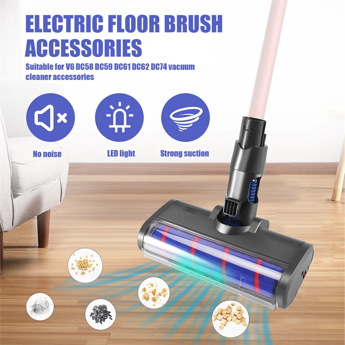 رأس منظف الأسطوانة اللينة لديسون ، مرفق مكنسة كهربائية لاسلكية مع مصباح أمامي ليد ، V6 ، DC58 ، DC59 ، DC61 ، DC62 ، DC74