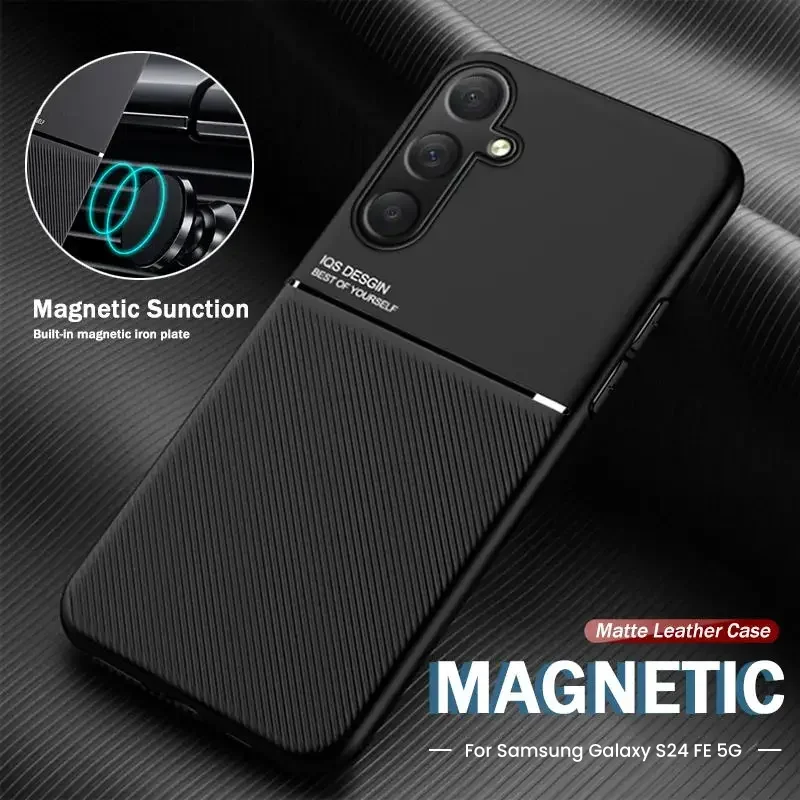 Magnetic Leather Case For Samsung Galaxy S24 FE 5G Samung Sumsung S24FE S 24FE 24 FE 2024 TPU Soft Frame Camera Protect Fundas