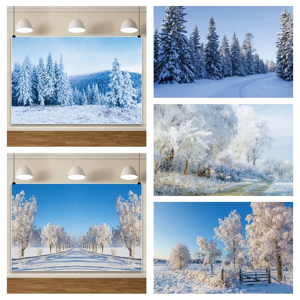 ฤดูหนาวหิมะป่าฉากหลังฤดูหนาว Snowfield ภูมิทัศน์หิมะปกคลุม Fir Pine Tree กลางแจ้งคริสต์มาสพื้นหลังการถ่ายภาพ