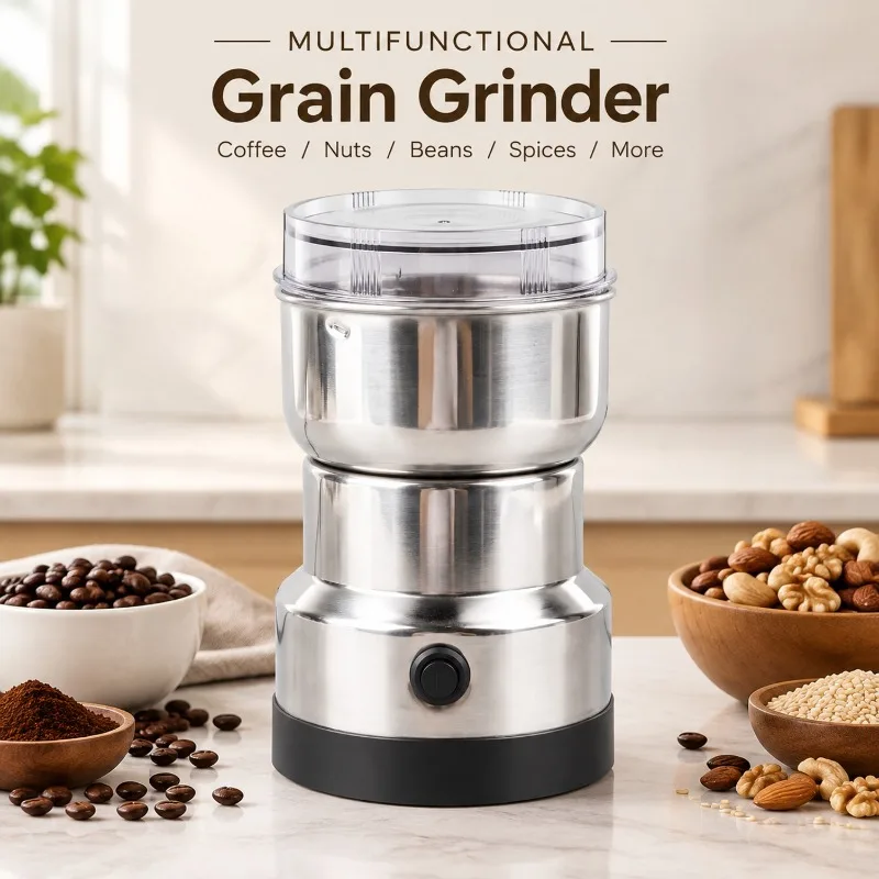 Multifunctional Electric Grinder 4-Blade Stainless Steel Coffee Nut Bean Spice Grain Cereal Grinder Machine for Home Kitchen ﻿