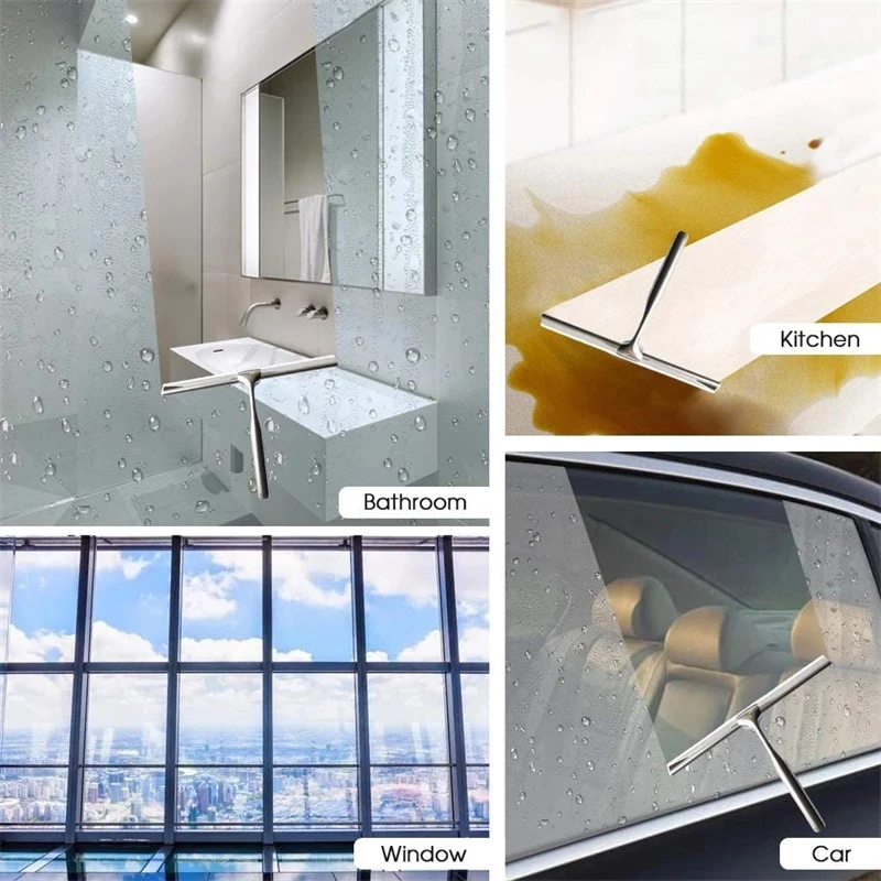 Stainless Steel Window Squeegee Glass Wiper Cleaning Set Window Scraper Cleaner For Shower Car Mirror Kitchen Bathroom Floor