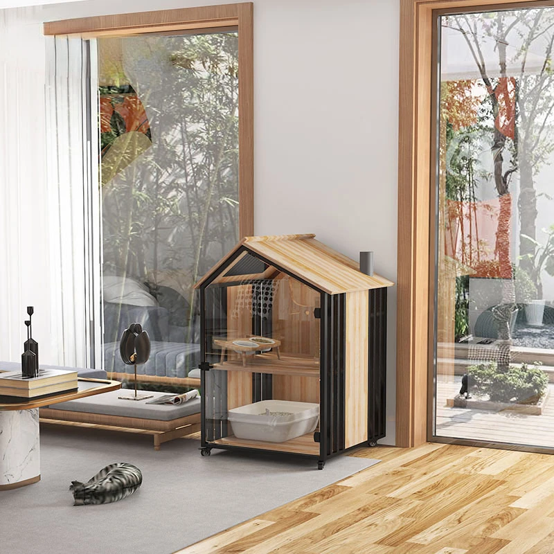 Cat Cage Villa Solid Wood Luxury Home Cat Apartment Cattery Cat House Pet Display Cabinet Cat House with Toilet