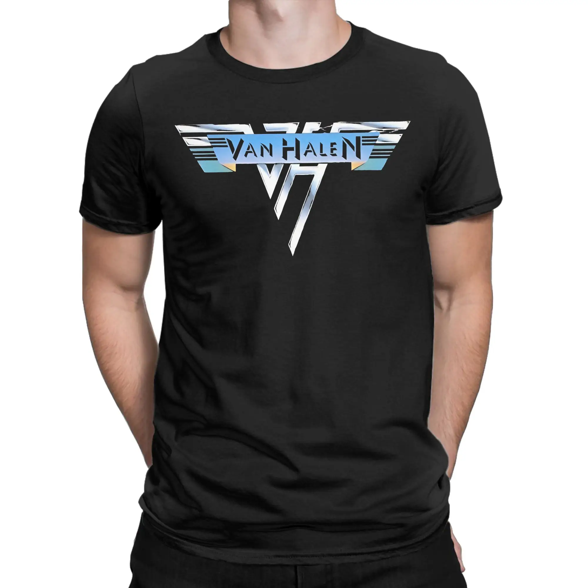 Men Van Halen Rock Music Band Logo T-Shirts Pure Cotton Clothes Summer Street Style Short-Sleeved T Shirt O Neck Casual Tshirt