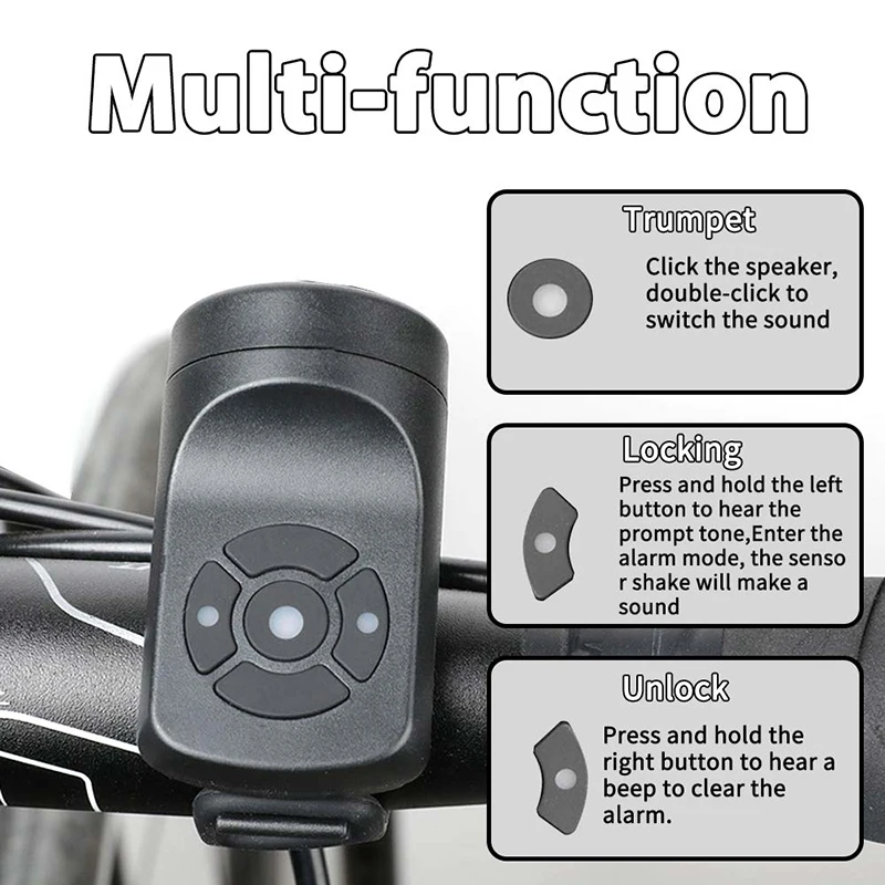 Fahrradhupe, elektrische Fahrradklingel, leistungsstarke wiederaufladbare Fahrradklingel, Ring, Hupe, Glocken, Zyklus, Sicherheit, Ton, Alarm, Fahrradzubehör – Detail 3