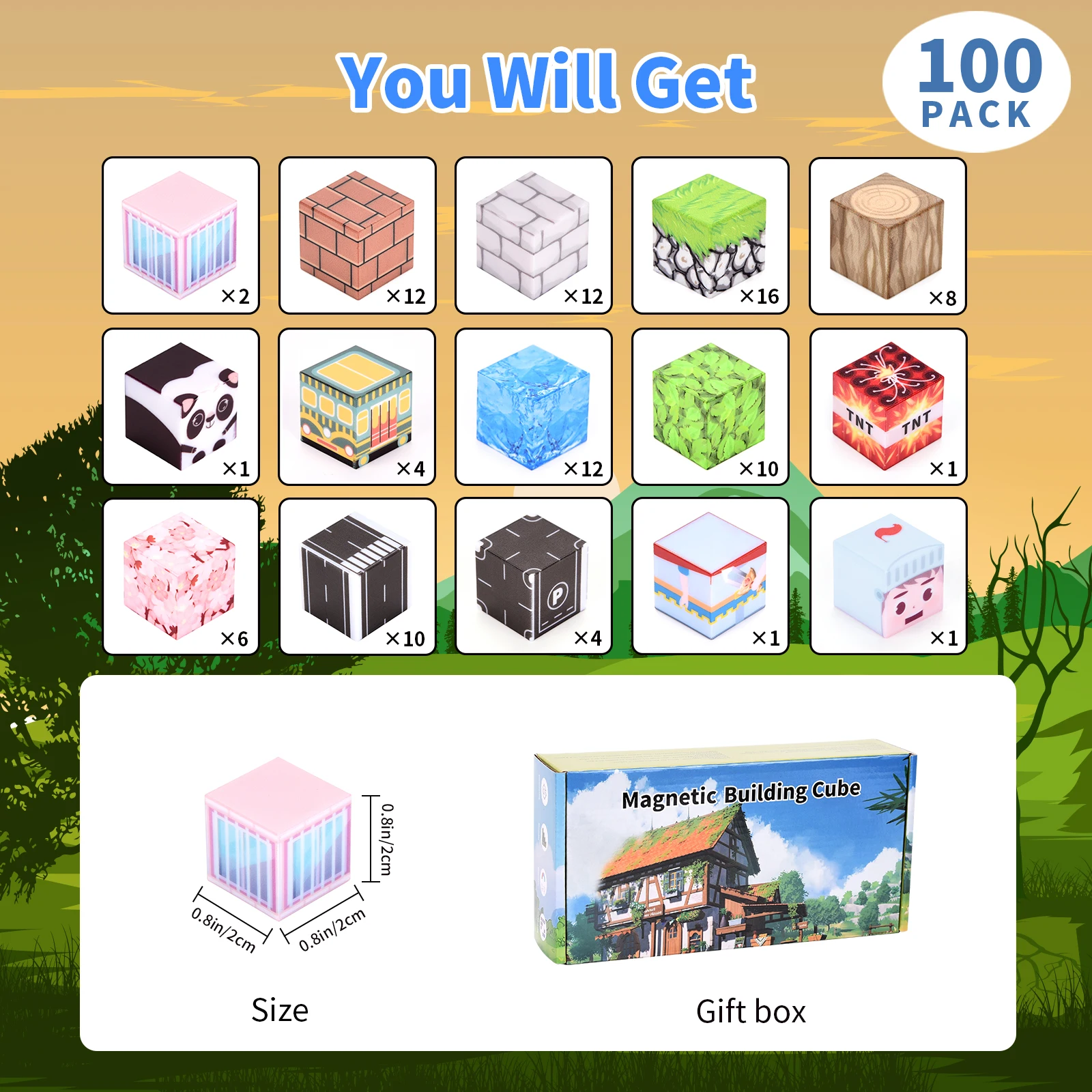 Bloques de construcción magnéticos personalizados de 100 piezas 205. Colores vibrantes, edificio gratuito, mejora las habilidades STEM y juegan. Regalo festivo perfecto.