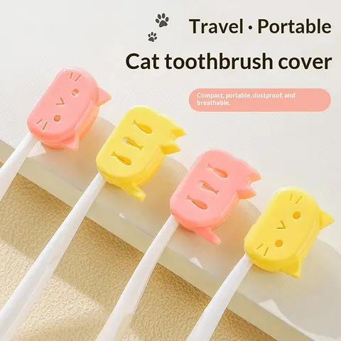 4Pcs Portable Plastic Cat Design Toothbrush Head Covers Travel Toothbrush Protector Cap for Home & Outdoor