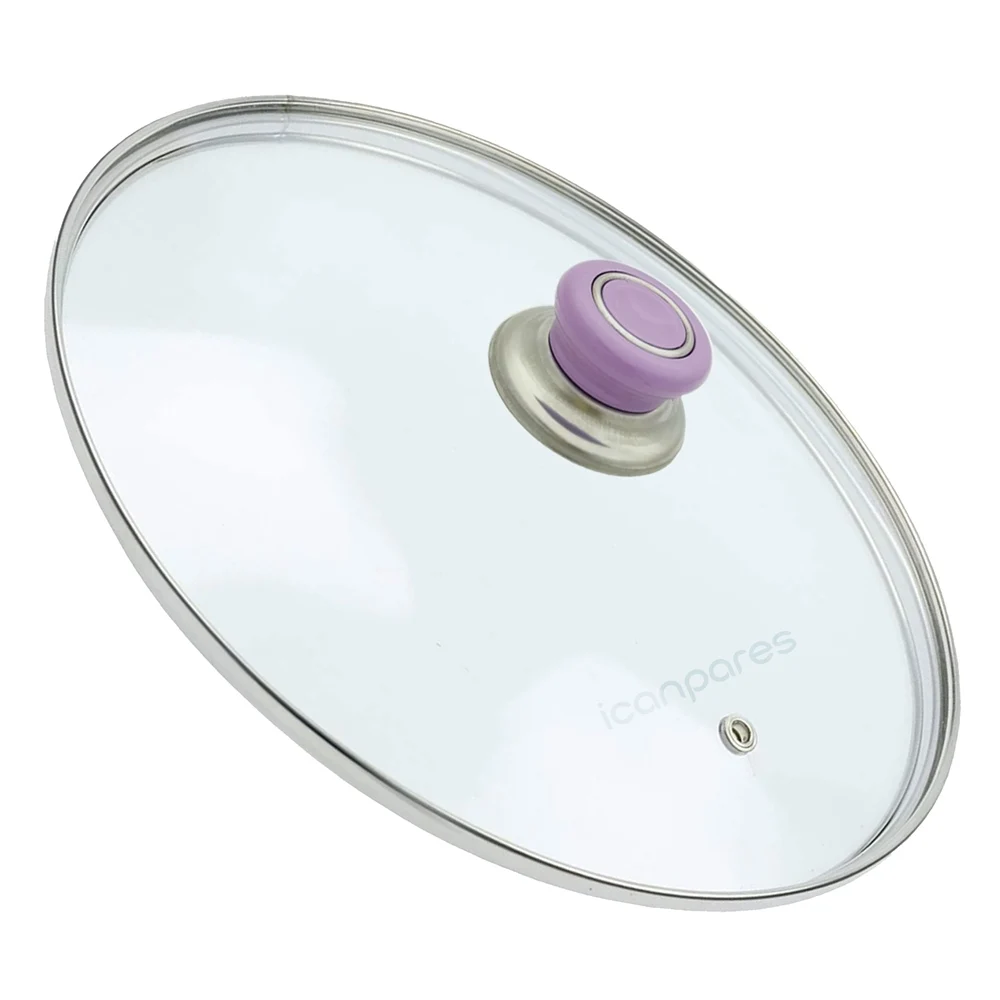 Universal Cookware Sahan Pan Glass Cover With Steam Hole Cover 32 cm and Lilac Holding Topping