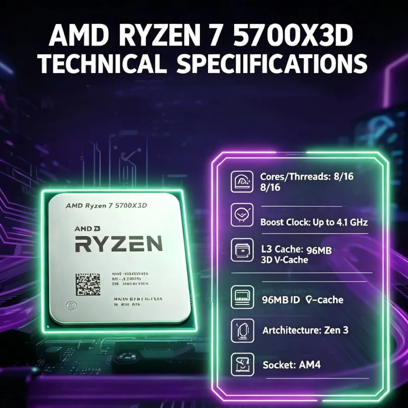 AMD Ryzen 7 5700X3D Desktop Processor compatible with B550 X570 A520 motherboard 8 Core 16 Thread AM4 New