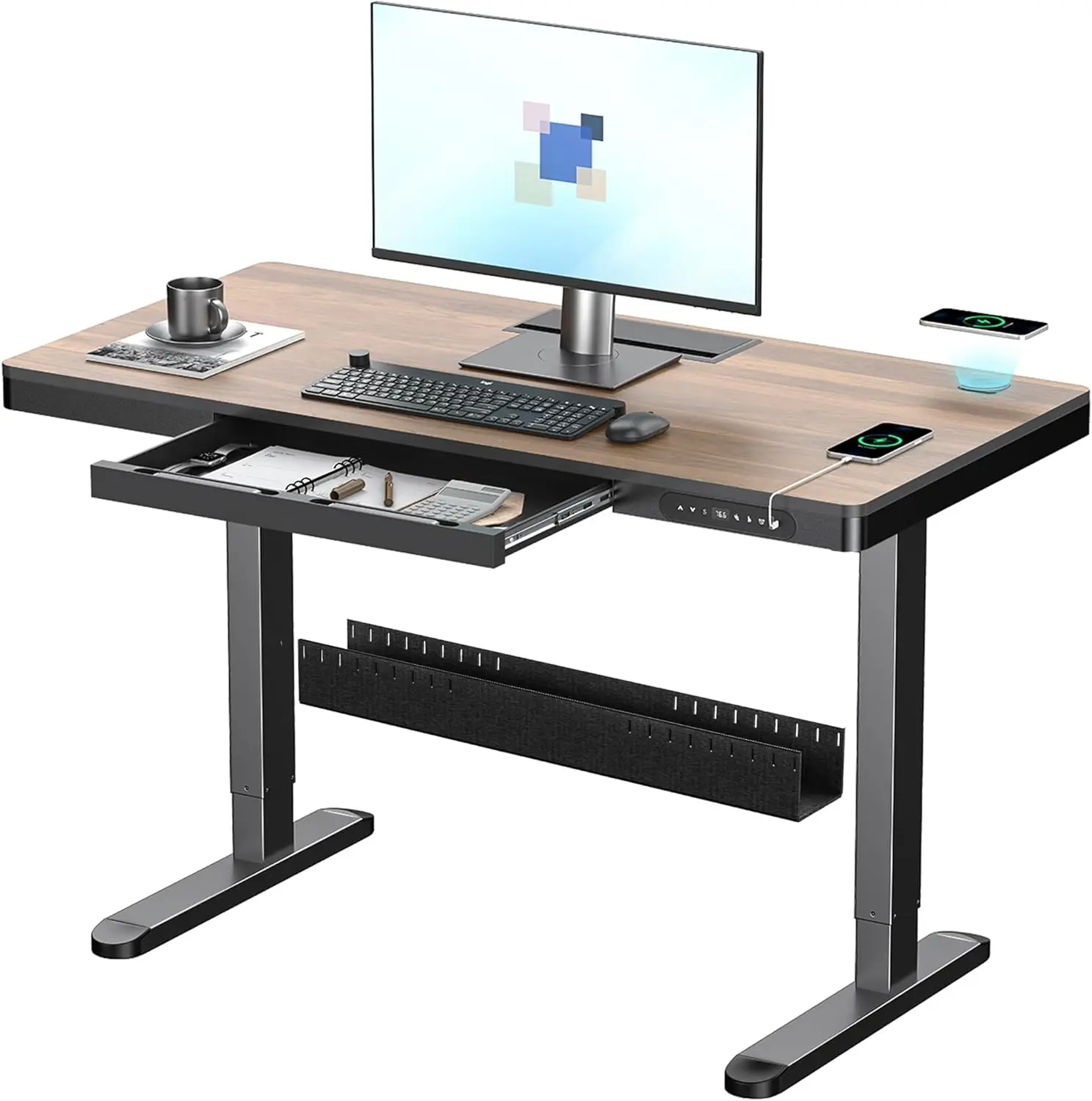 

Электрический стол с выдвижным ящиком и беспроводной зарядкой, компьютерный стол с регулируемой высотой и прокладкой кабелей, эргономичное сидение