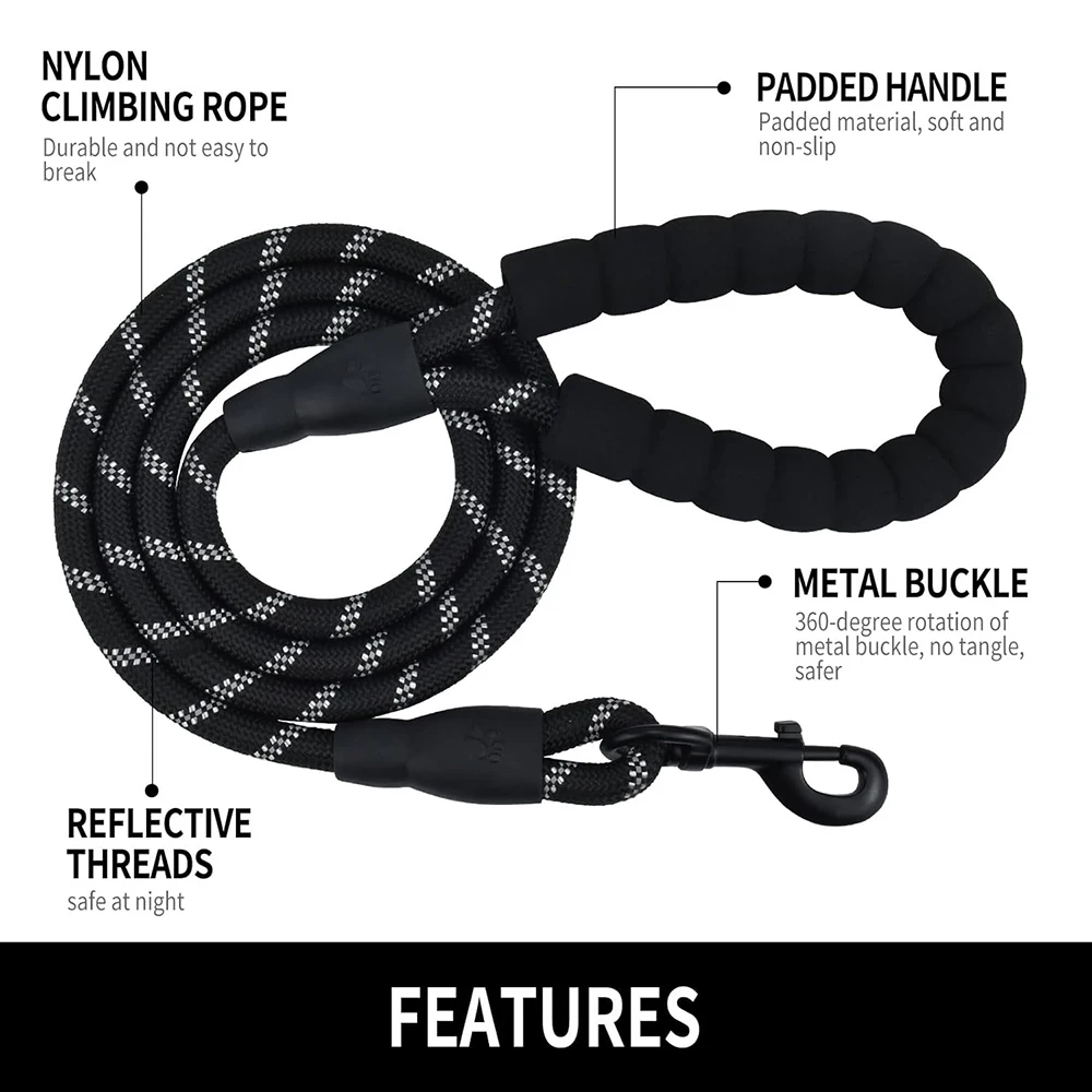 2M Pet Dog Leash with Soft Padded Handle Highly Reflective Dog Rope for Night Walking Suitable for Small Medium and Large Dogs