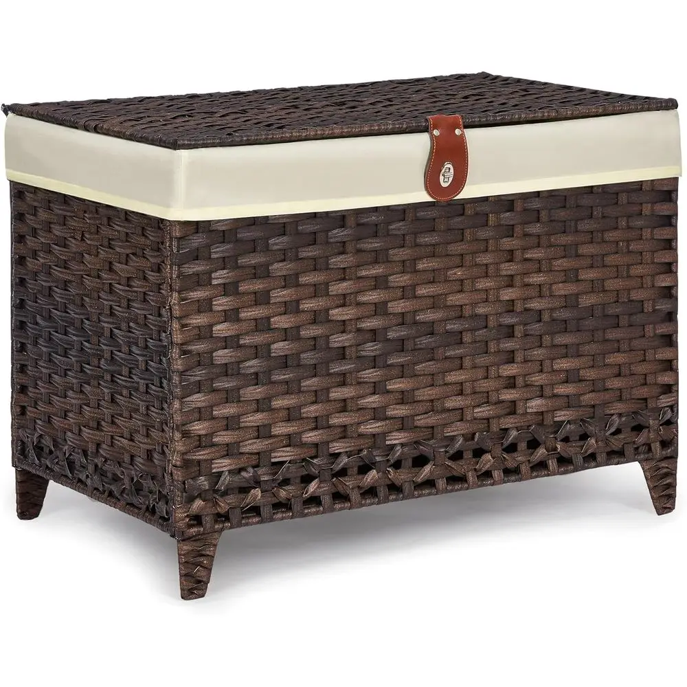 

Wicker Storage Basket with Lid,Rattan Shelf Basket with Removable Liner Bag,160L Storage Bin,Storage Trunk with Heightened Feet,