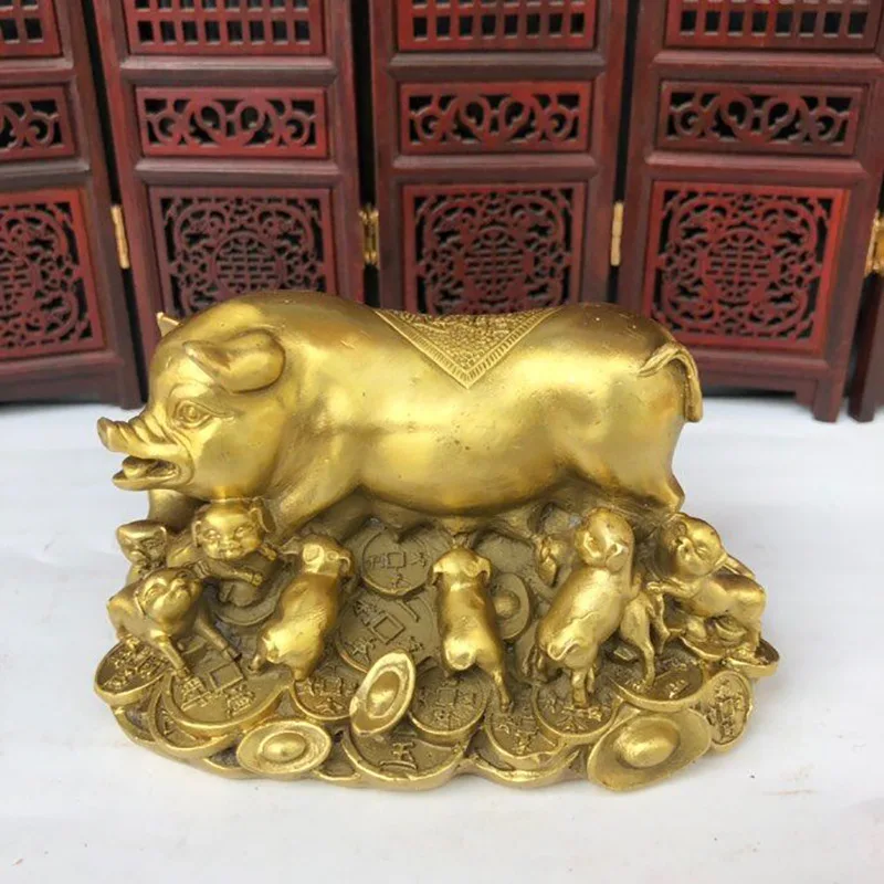 

4.6"; Chinese Antiques Pure Copper Gold-Plated Money Zodiac Pig Statue