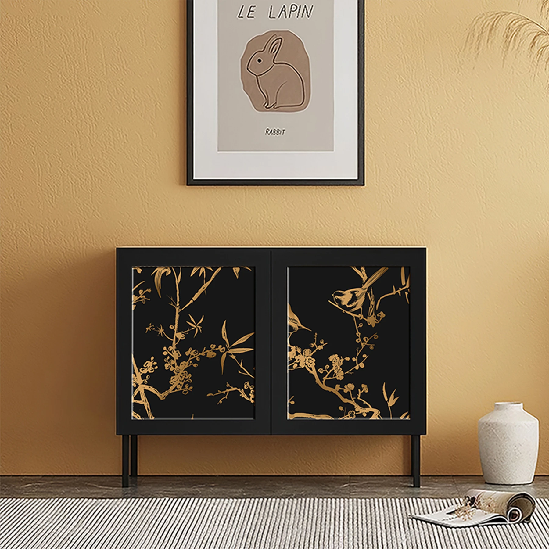 Gold Floral Trees Wallpaper Peel And Stick Gold And Black Vinyl Wall Decor Furniture Self Adhesive Waterproof Cabinet Sticker