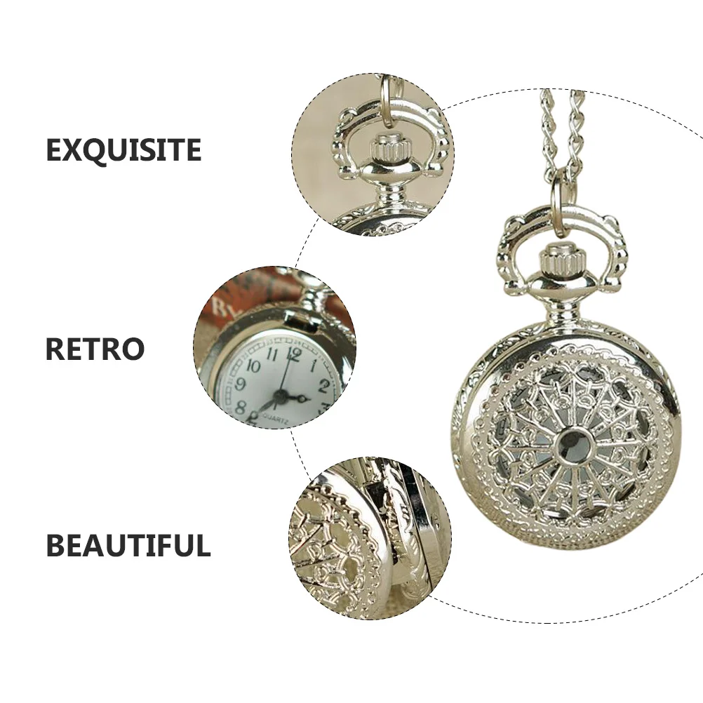 1 قطعة ساعة الجيب الفضية الرجعية الجوف الكوارتز سلسلة الديكور خمر نمط عرض الوقت ساعة الجيب هدية للأصدقاء الأسرة #5