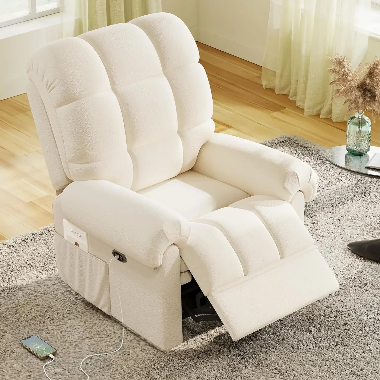 2024 New Power Recliner Chair for Adults, Adjustable Electric Recliner Power Recliner, USB Port, Ultra-Comfy Teddy Fleece Reclin