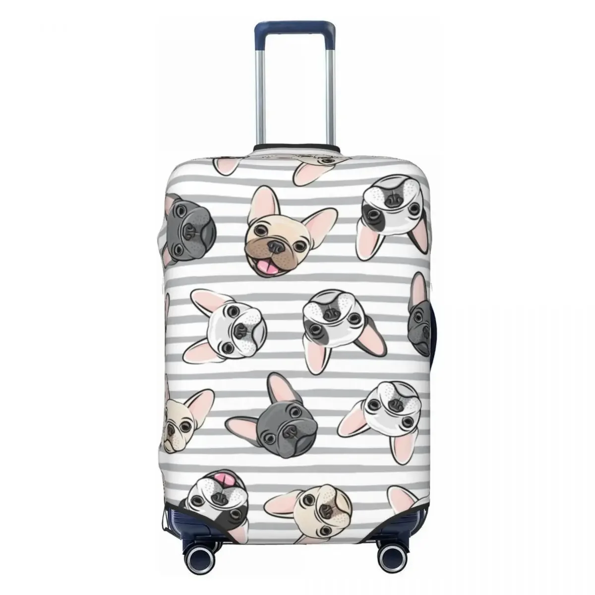 

Custom Grey Stripes Cute French Bulldogs Travel Luggage Cover Elastic Frenchies Pet Dog Suitcase Cover Protector Fit 18-32 Inch