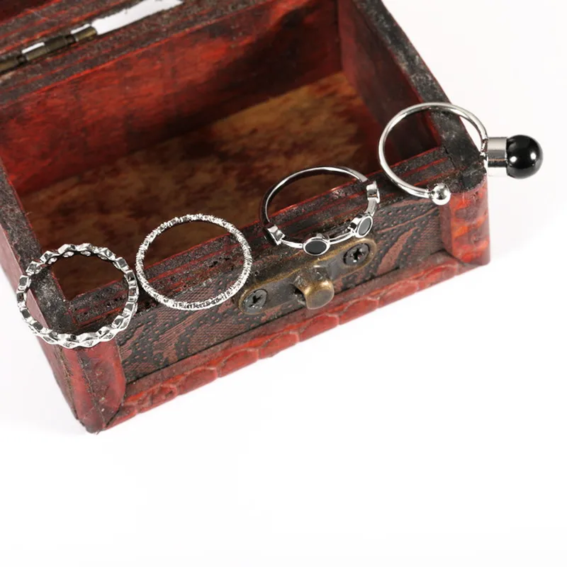 4 Pcs/Set Retro Infinite Knuckle Rings For Women Black Bead Water Ripple Hollow Geometric Rings Set Party Bohemian Jewelry Gift