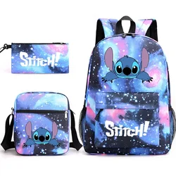 3 Pcs/Set Disney Stitch Cartoon School Bag Primary and Secondary School Students Backpack Pencil Bag Shoulder Bag Set Kids Gift