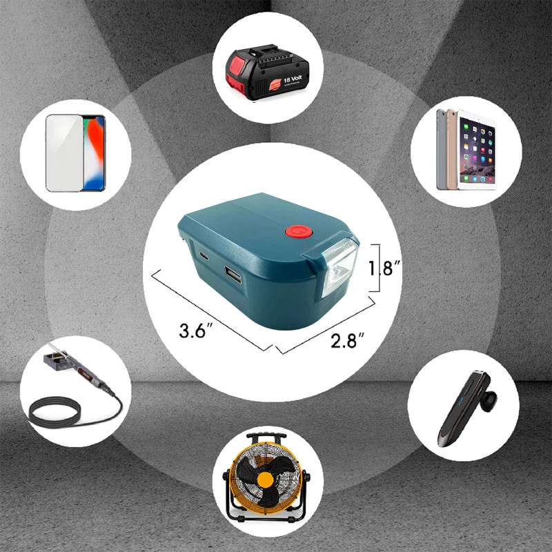 Cordless Power Supply for Bosch 14.4-18V Li-ion Battery BAT618 BAT614 Type-C USB Charger Adapter Light LED Work Light