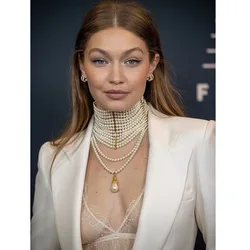 Light luxury fashion handmade multi-layer pearl water drop fringe necklace French style dress dinner choker choker women