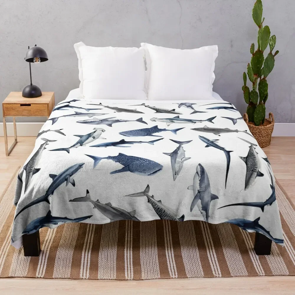 

SHARKS PATTERN (WHITE) Throw Blanket Bed Luxury Designer Tourist Blankets