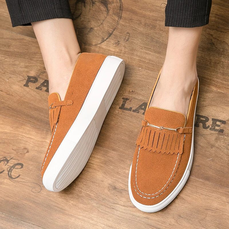 Trend Yellow Suede Loafers For Men Original Comfortable Slip-on Men's Moccasins Fashion Flat Casual Shoes Men mocasines hombre