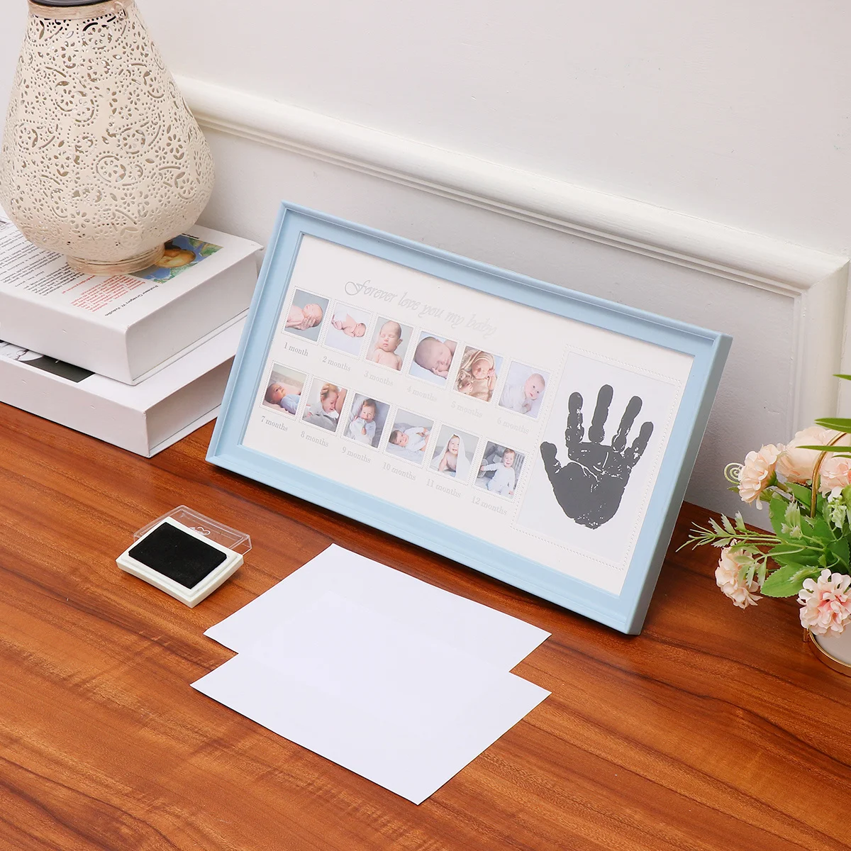 1 stks baby groei record fotolijst handafdruk display houder baby geheugen aandenken pasgeboren frame