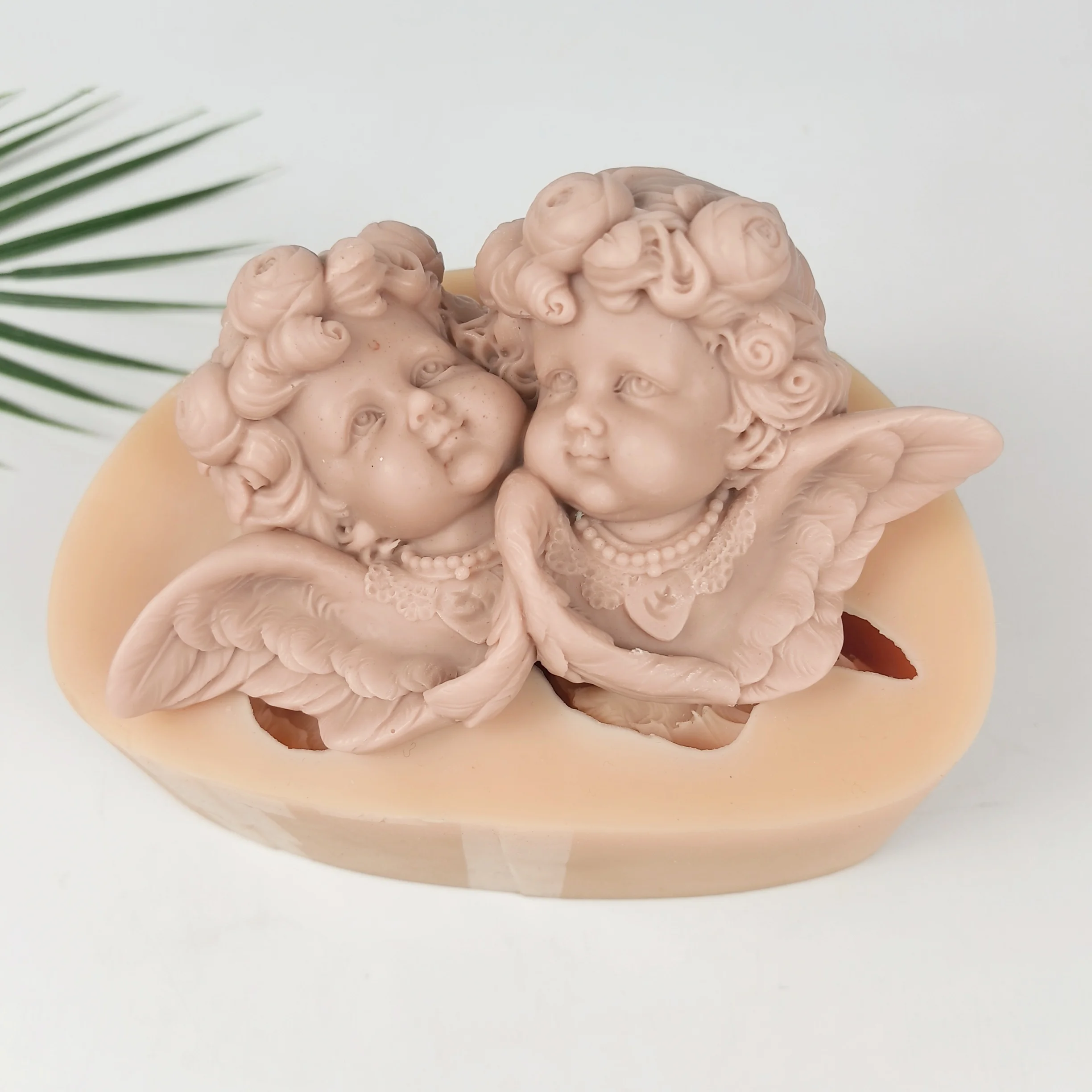 Twin Angels Heads Candle Mold European Style Angel Wings Moulds Soap Molds Silicone 3D Wedding Birthday Clay Resin Mould