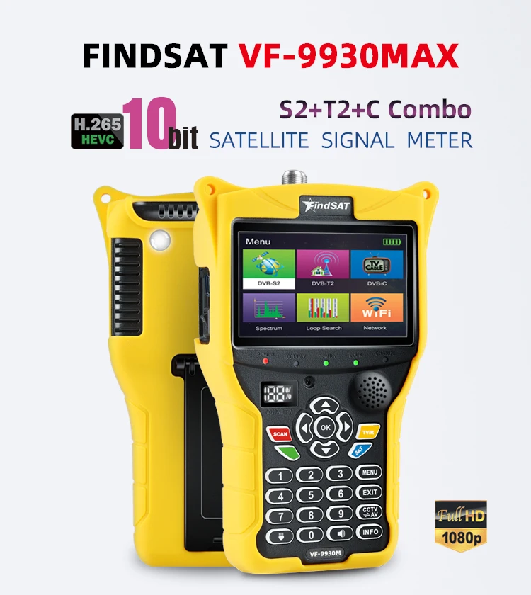 Findsat VF-9930 Signal finder DVB-S2T2 DVB-C MPEG4 H.265 Satellite finder VF9930 Satfinder Meter Satellite TV Receiver