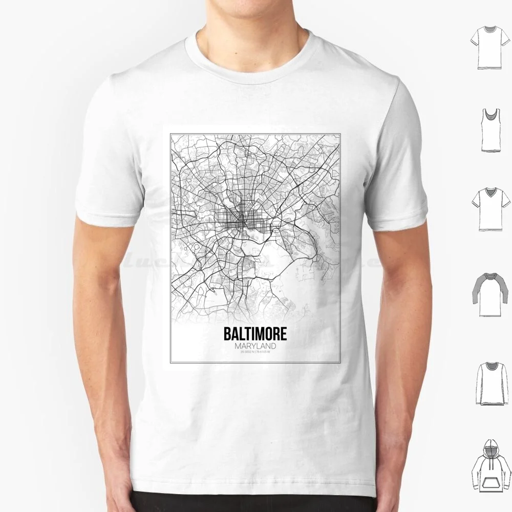 Baltimore Map Print Maryland Md Usa Wall Art Poster T Shirt 6xl Cotton Cool Tee Minimal Street Map Digital Download