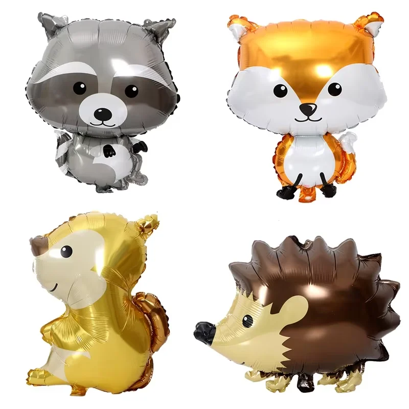 Fox Hedgehog Raccoon Deer Animal Foil Balloons Birthday Woodland Forest Theme Party Decor Retro Brown Latex Balloons Baby Shower