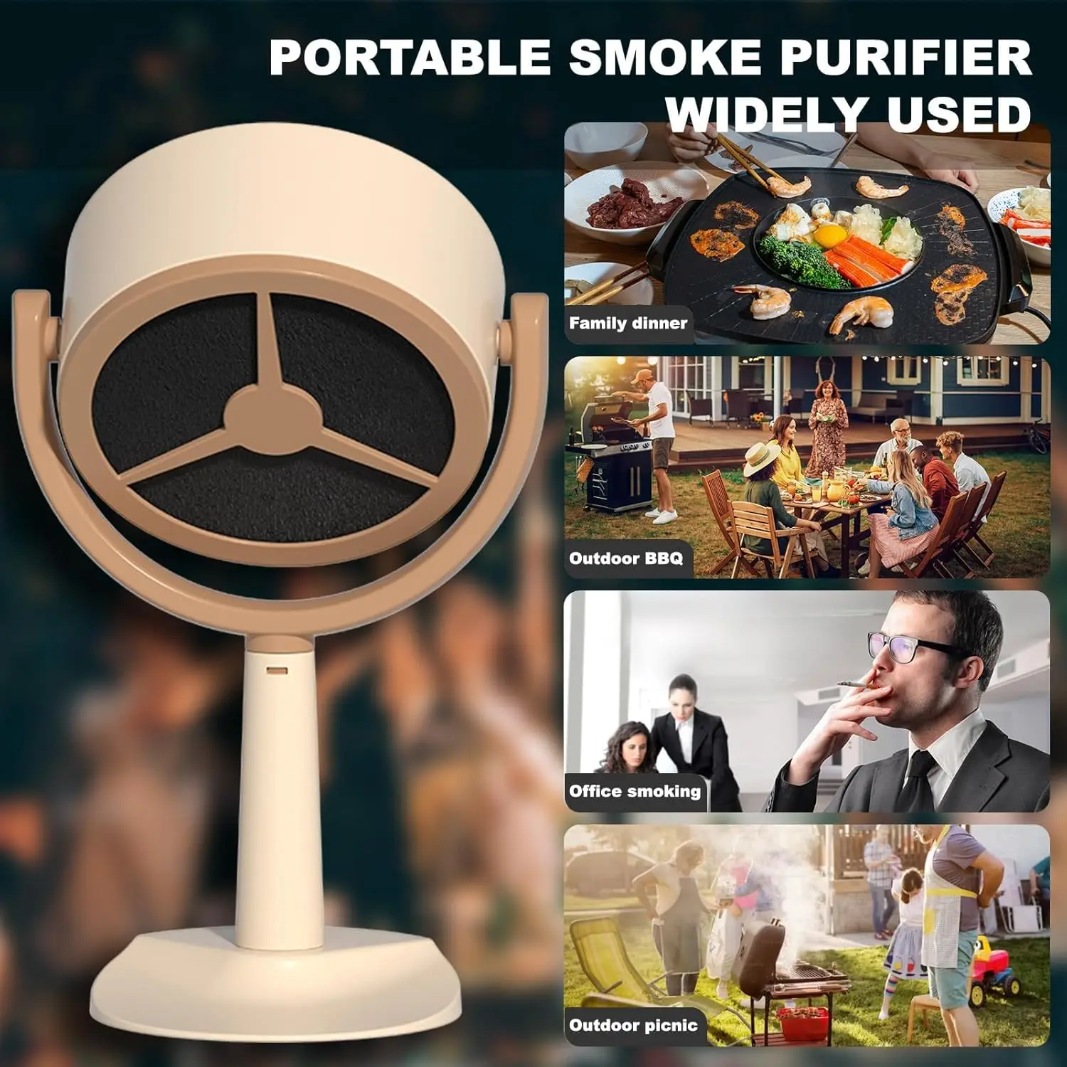 Portable Mini Air Purifier with 2 Replaceable Filters, Quiet Plug-In Smoke Fan for Smoking Indoors, Compact Desktop Air Purifier