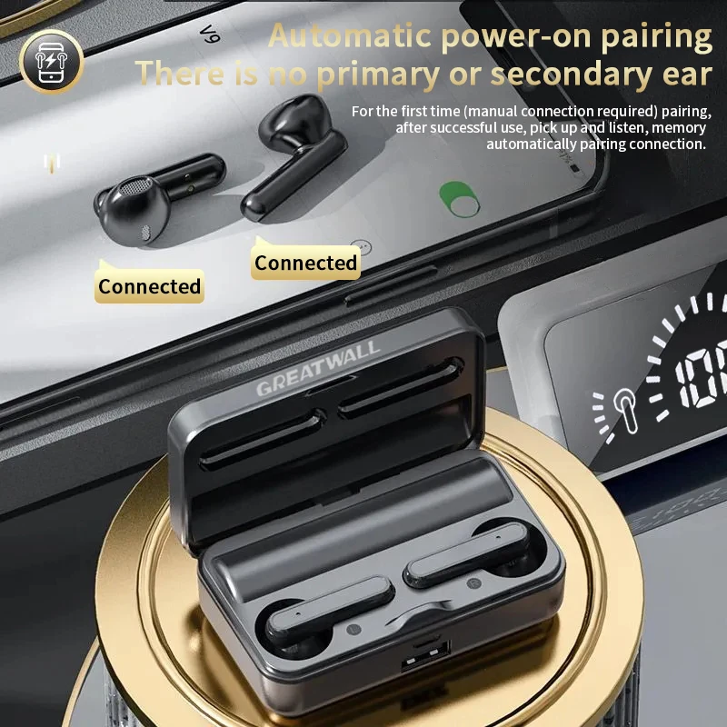 GREATWALL  Mirror  Wireless Bluetooth Headphones HiFi HD Sound Effect Game Earphones Smart Digital Display Charging Cabin