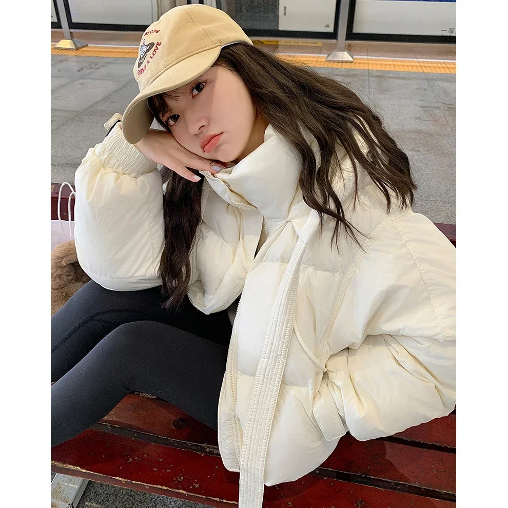 

Loose Hooded Solid Color Thicken Parkas Winter Windproof Cotton Padded Coats Korean Women Elegant Long Sleeve Bread Short Jacket