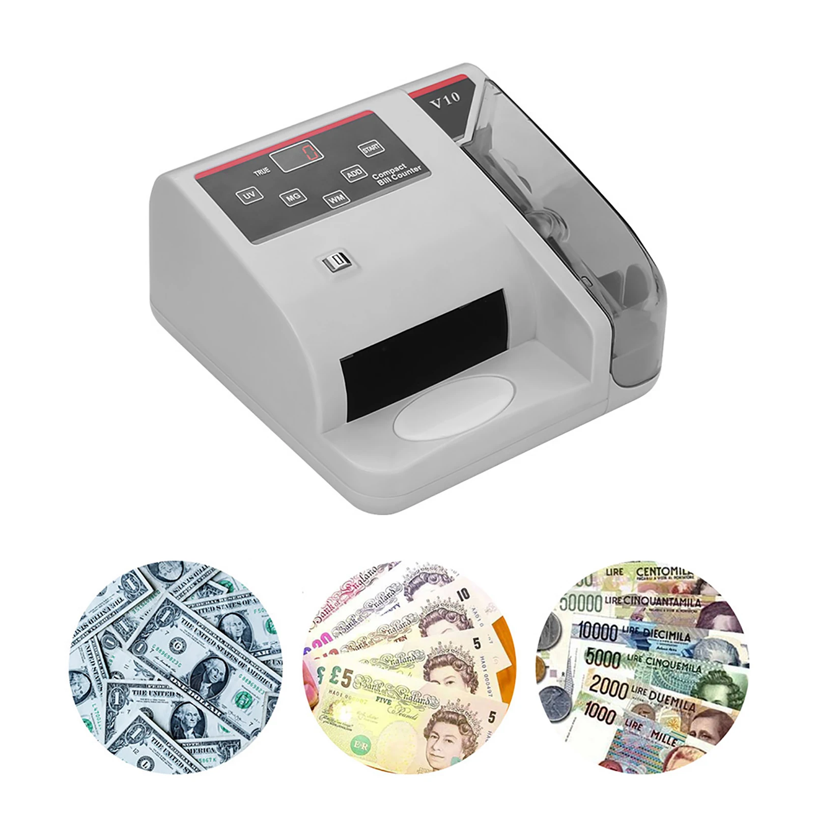 Portable Mini Money Counter Worldwide Currency Cash Banknote Bill Counting Machine Detector with UV/MG/WM Counterfeit Detection