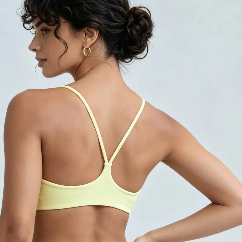 Elastic Breathable Thin Strap Beauty Back Sports Tank Top Women Integrated Padded Anti-sagging Yoga Gym Workout Camisole