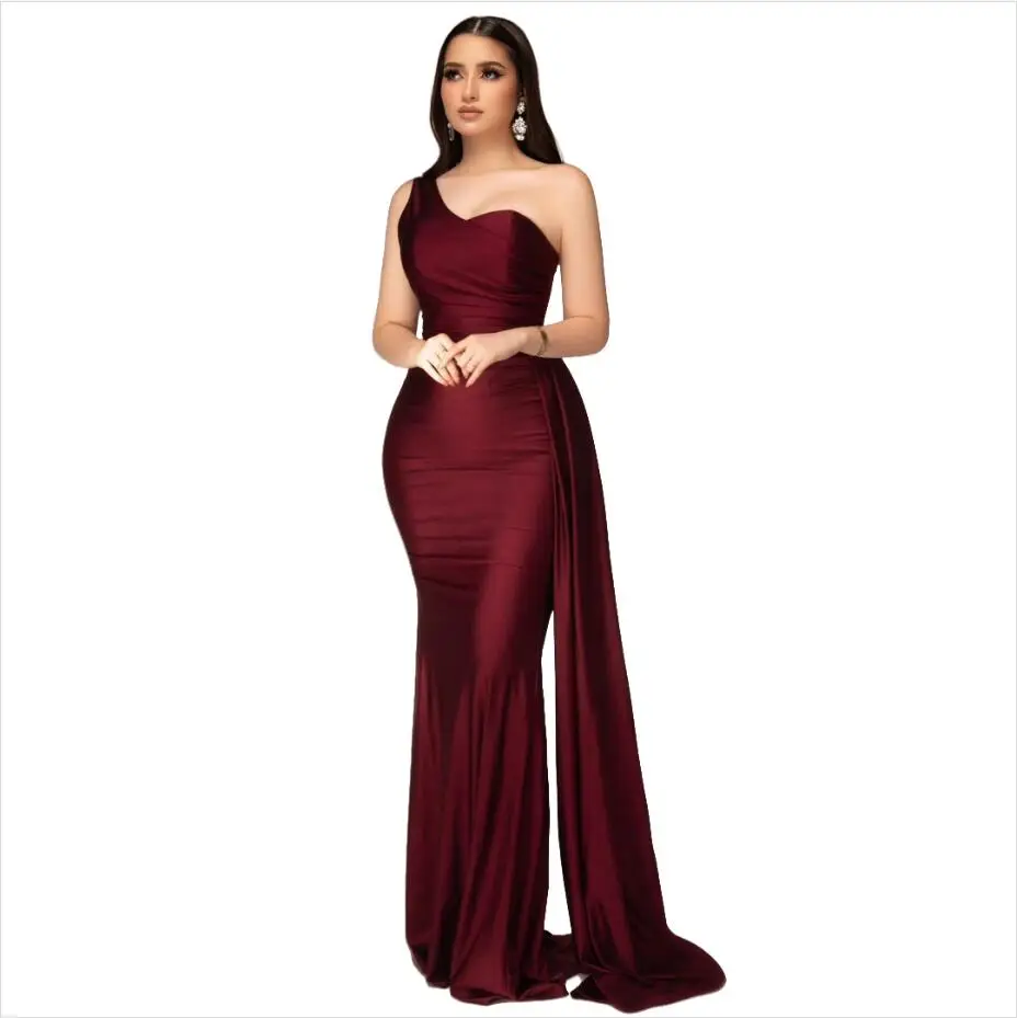 

Satin Evening Dresses Customized One Shoulder Solid Party Gowns Sleeveless Elegant Floor Length Vestido De Novia