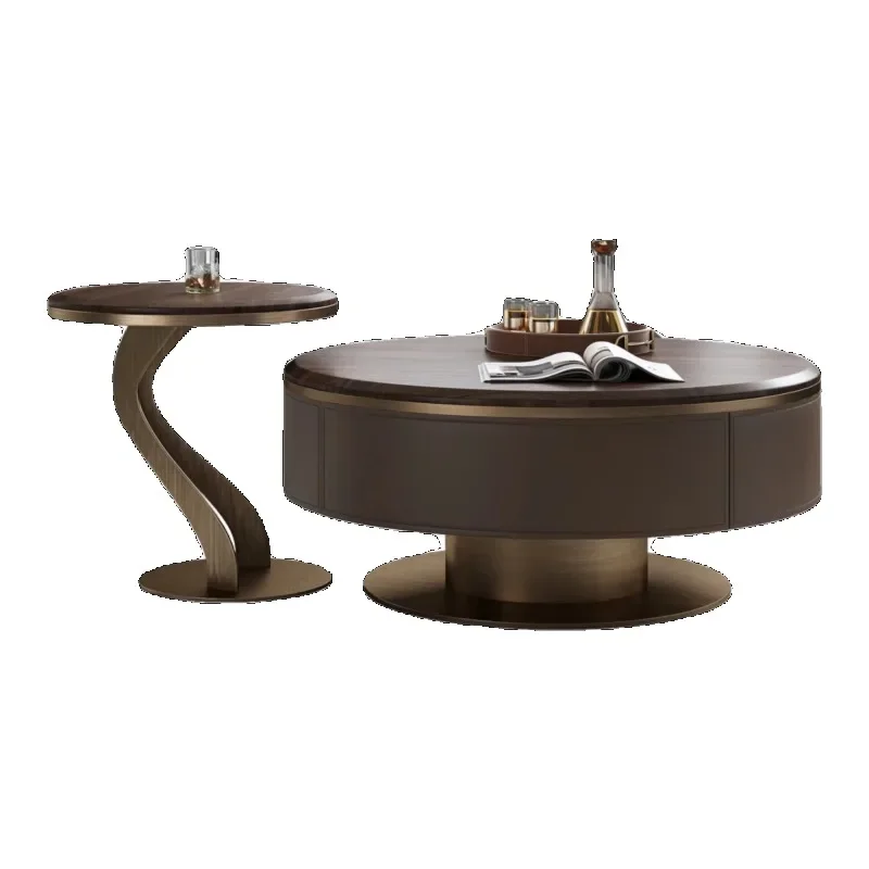 

Легкий роскошный современный дизайнерский бытовой гостиной из нержавеющей стали для маленькой квартиры, круглый журнальный столик цвета цельного дерева ореха