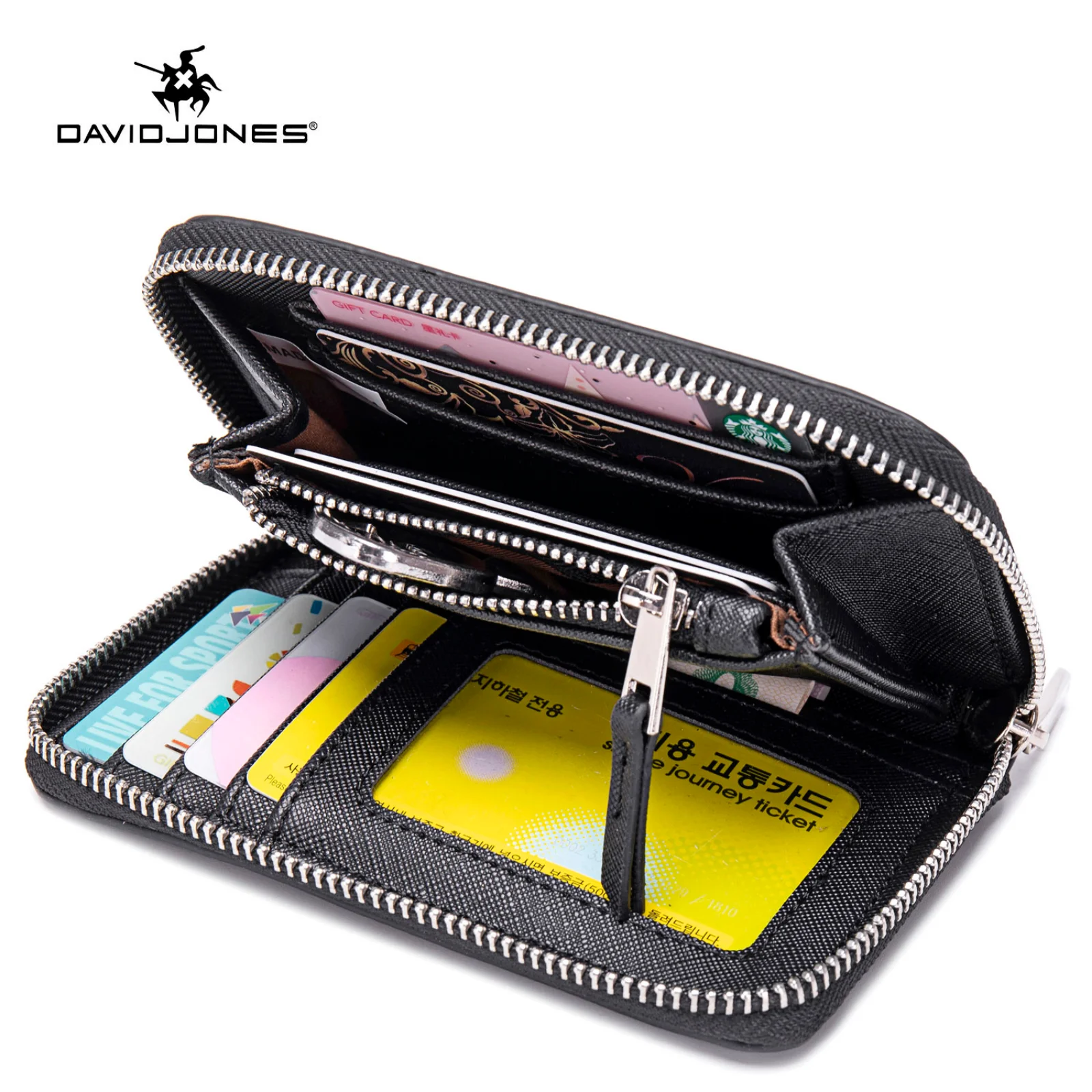 David Jones Latest Fashion Women\'s Short Wallet Luxury Design Multicolor Long Zipper Clip Coin PU Artificial Leather Wallet