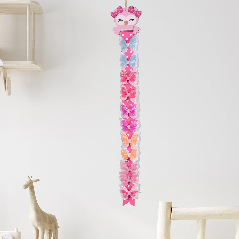 Cute Owl Hair Clip Holder Organizer Girls Hair Bows Storage Belt Wall Hanging Baby Hair Accessories Display Decoratition