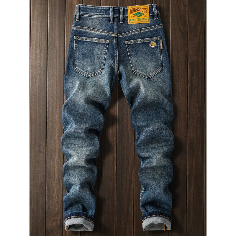 

Модные мужские джинсы с вышивкой, осенние новые эластичные узкие модные повседневные мужские длинные брюки с вышивкой