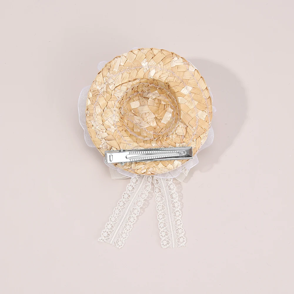 جديد قبعة القش الصغيرة مشبك شعر الحلو زهرة القوس دبوس الشعر اليدوية باريت للفتيات النساء الصيف الشاطئ بوهو غطاء الرأس الملحقات #4