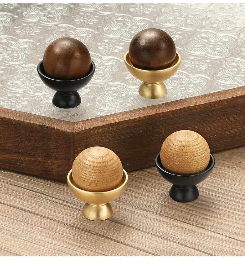Nordic Solid Wooden Furniture Handles Wardrobe Dresser Door Knobs Walnut Ball Shaped Drawer Kitchen Cabinet Closet Pulls Diy